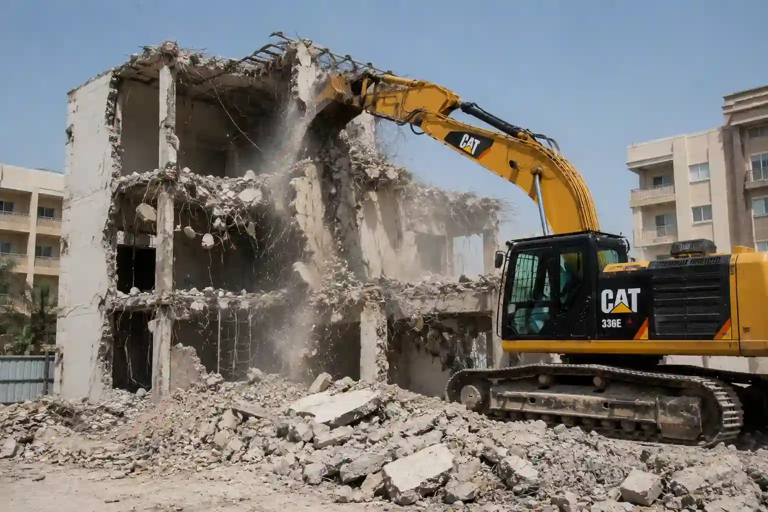 Building demolition in Dubai — controlled commercial building teardown by JBR Demolition Works LLC, licensed building demolition contractor Dubai